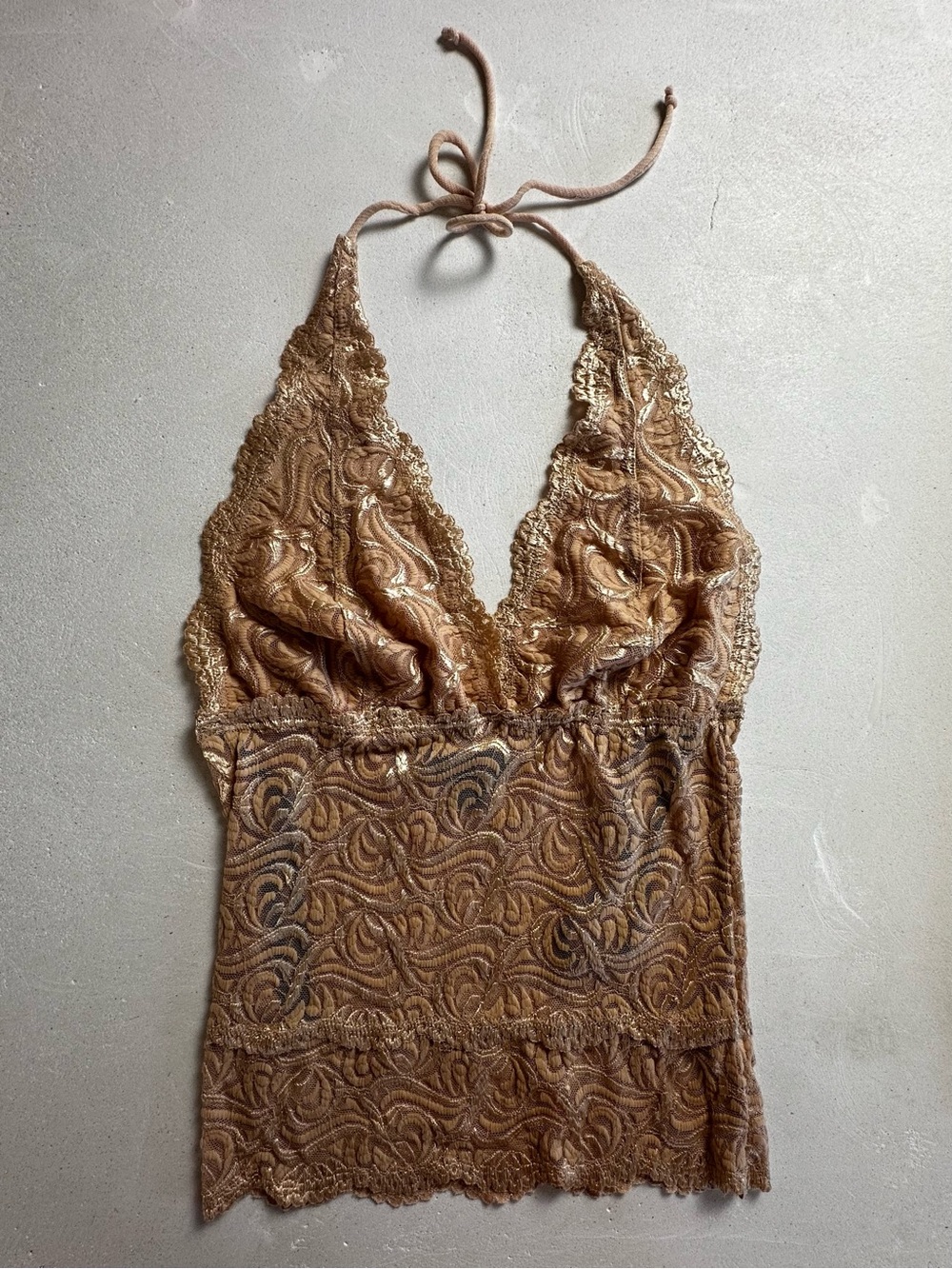 Authentic bebe Lace Halter Cami Top in Bronze